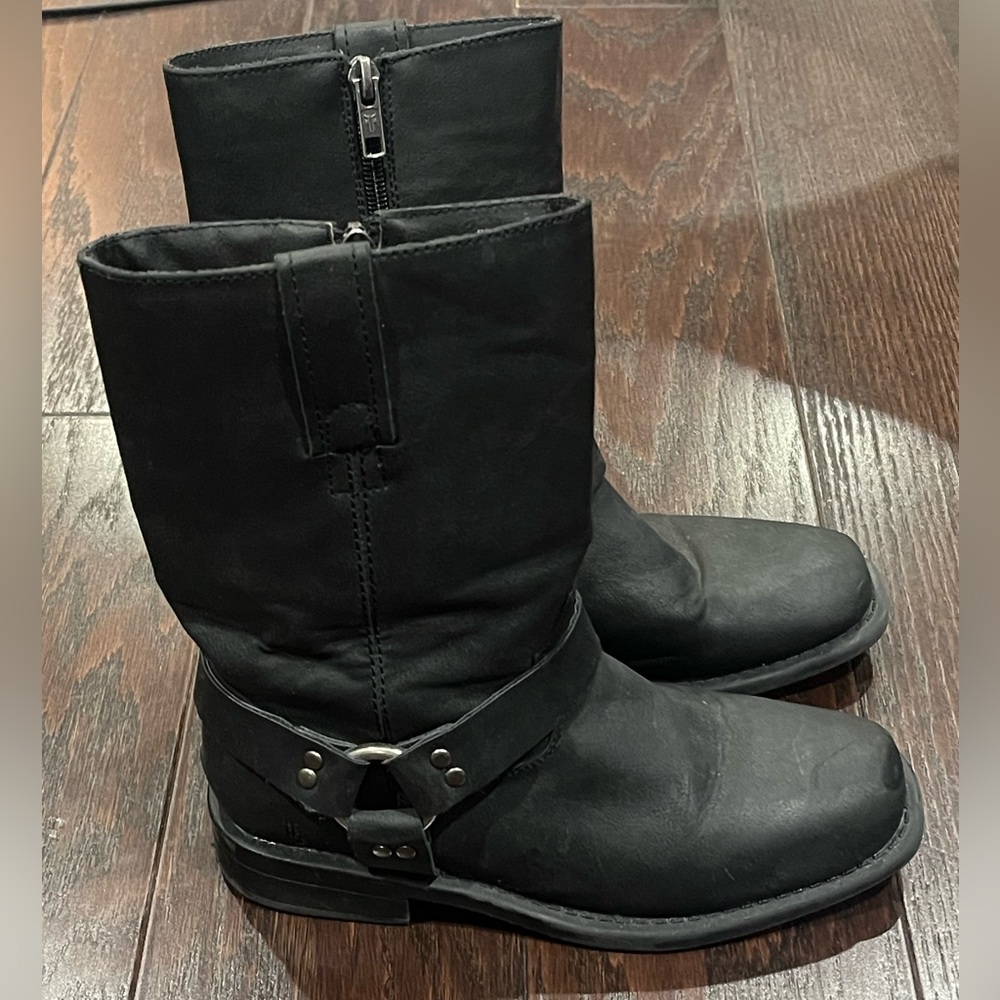 Frye Harness Rivets Unisex Kids Black Boots Size 2 Cowboy Winter